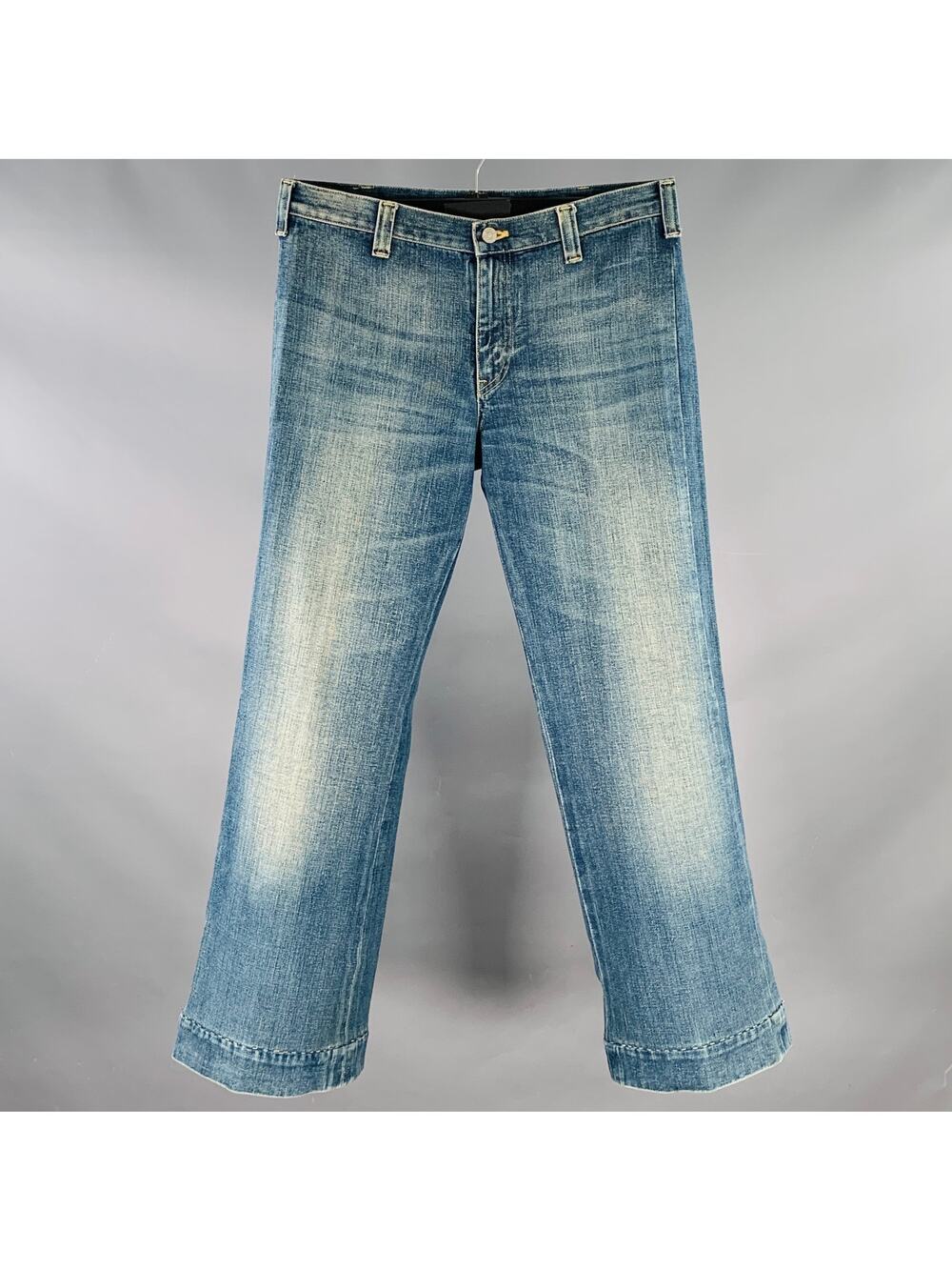GUCCI Size 32 Blue Wash Cotton Wide Leg Straight Selvedge Jeans